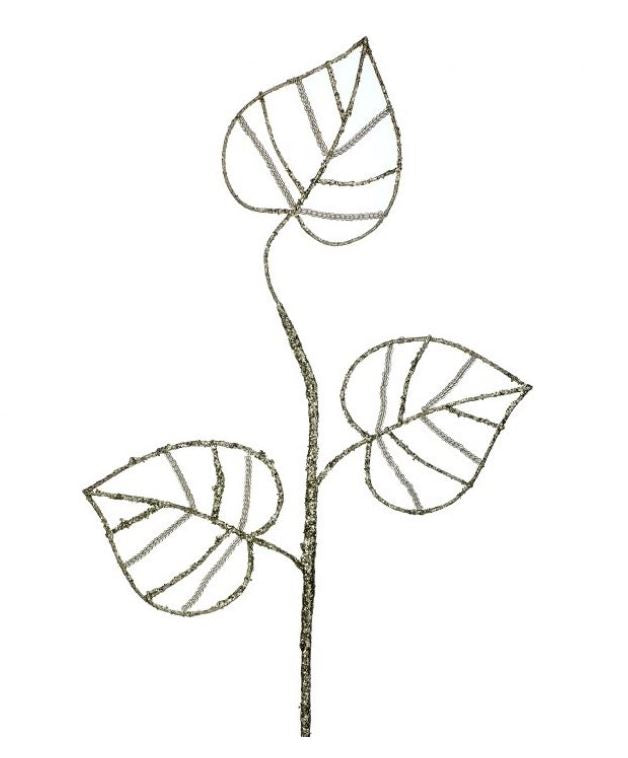 26-inch glittered monstera leaf spray with three open-wire leaves on a single stem.