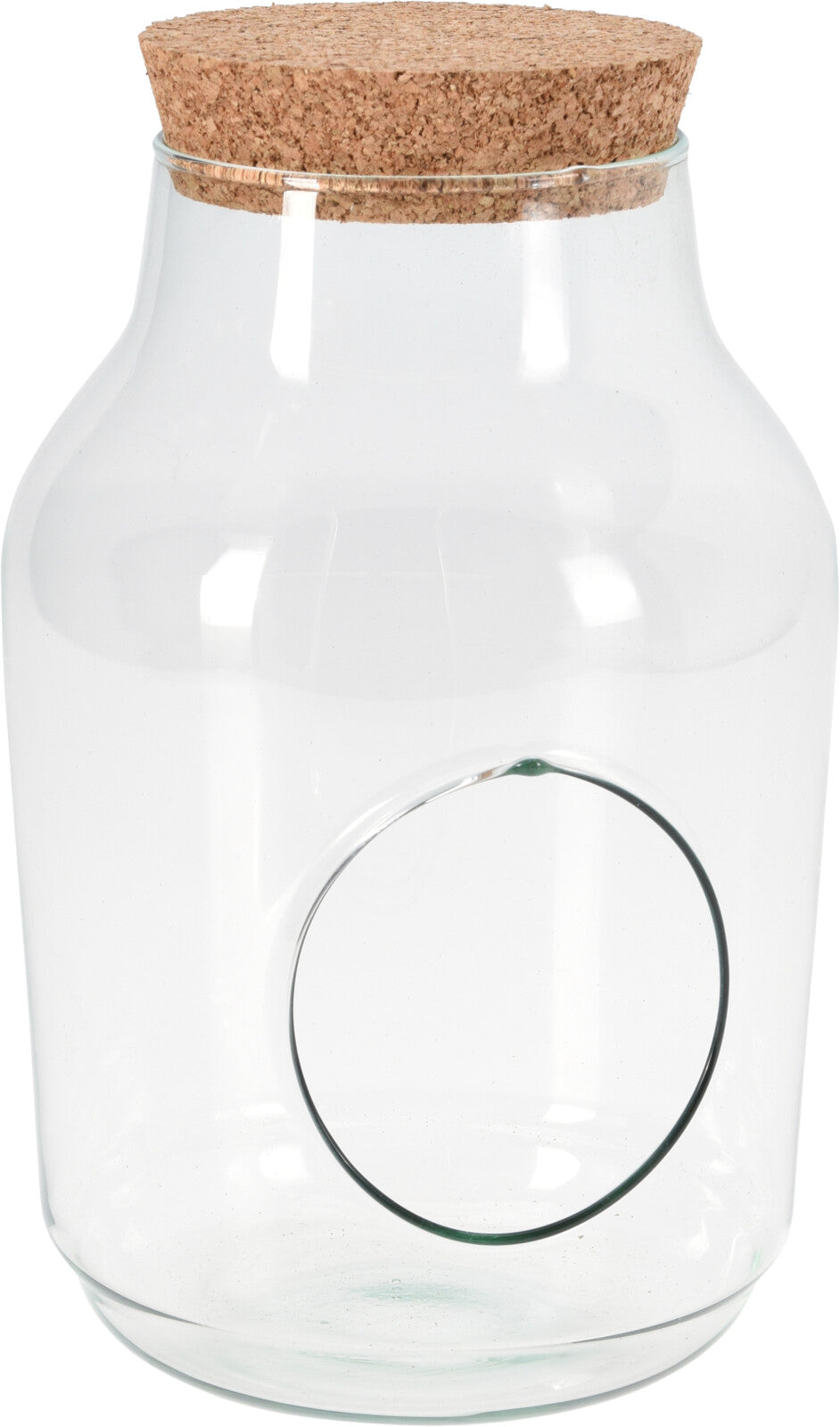 Terrarium glass container with recycled materials, measuring 17x25 cm.