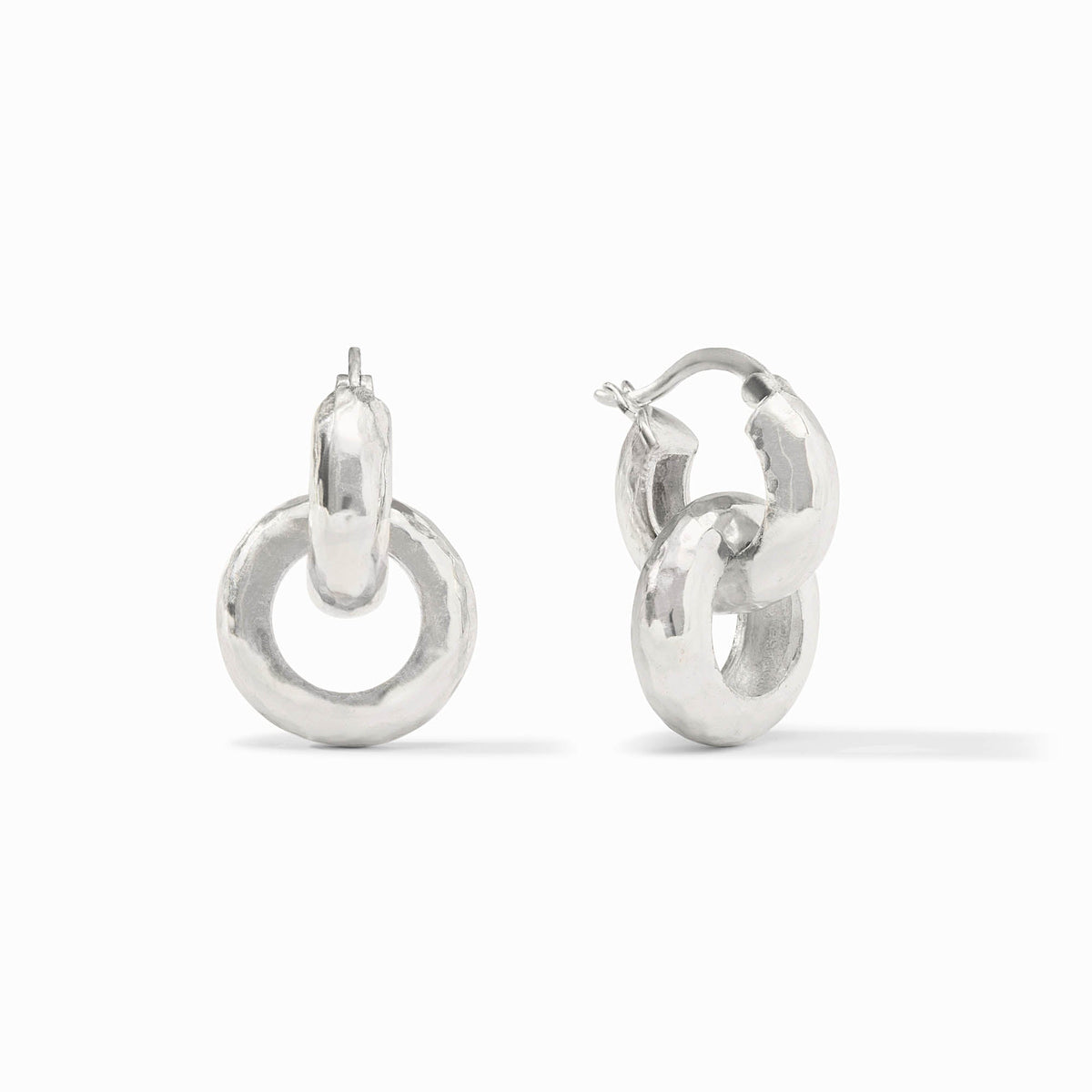Catalina 2-in-1 silver hoop earrings with a textured finish and interlocking double ring design.