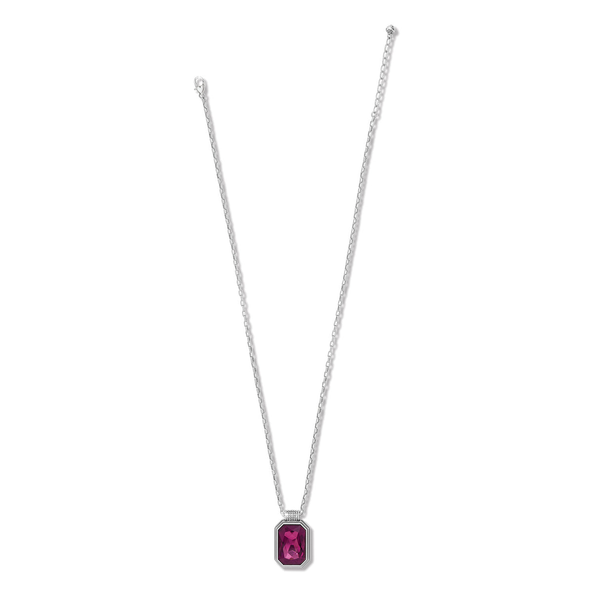 Meridian Aurora 67 silver-plated necklace with an emerald-cut purple crystal pendant.
