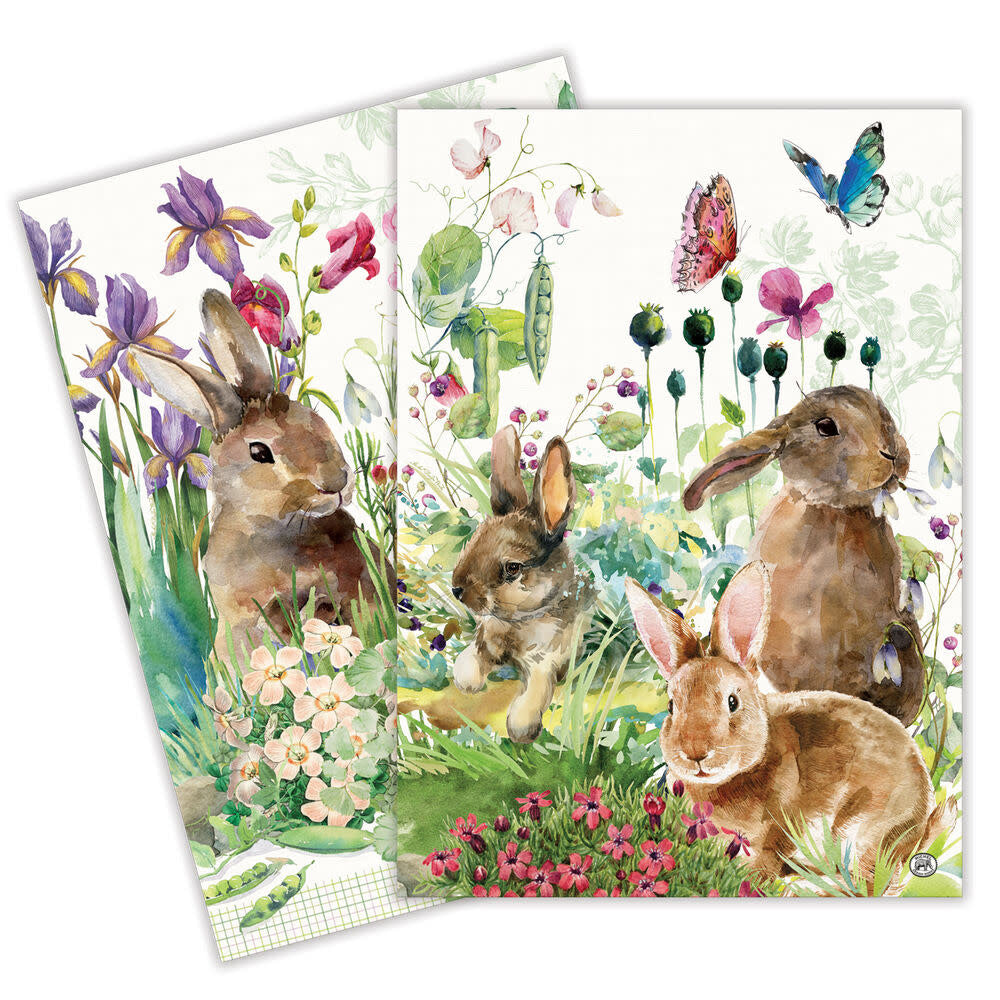Set of two bunny Meadow kitchen towels in white with a subtle pattern.