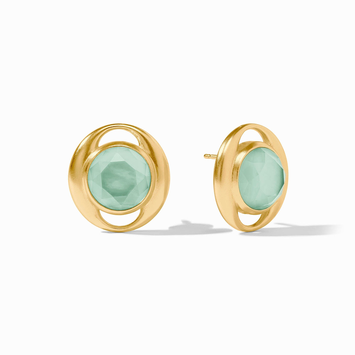 Laguna Stone Stud earrings featuring a small round stone set in polished gold-plated metal with matching backs.