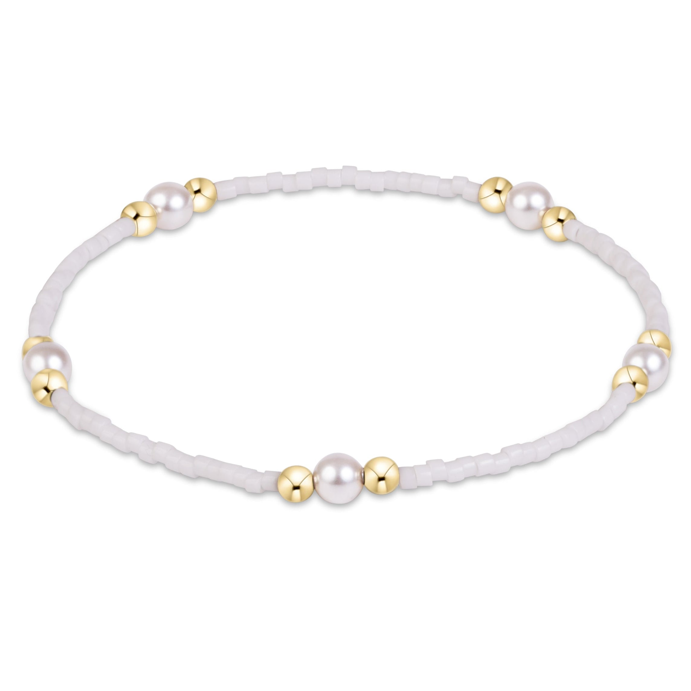 Gameday Hope Purpose Pearl Bracelet with white seed beads, gold-filled beads, and pearls.
