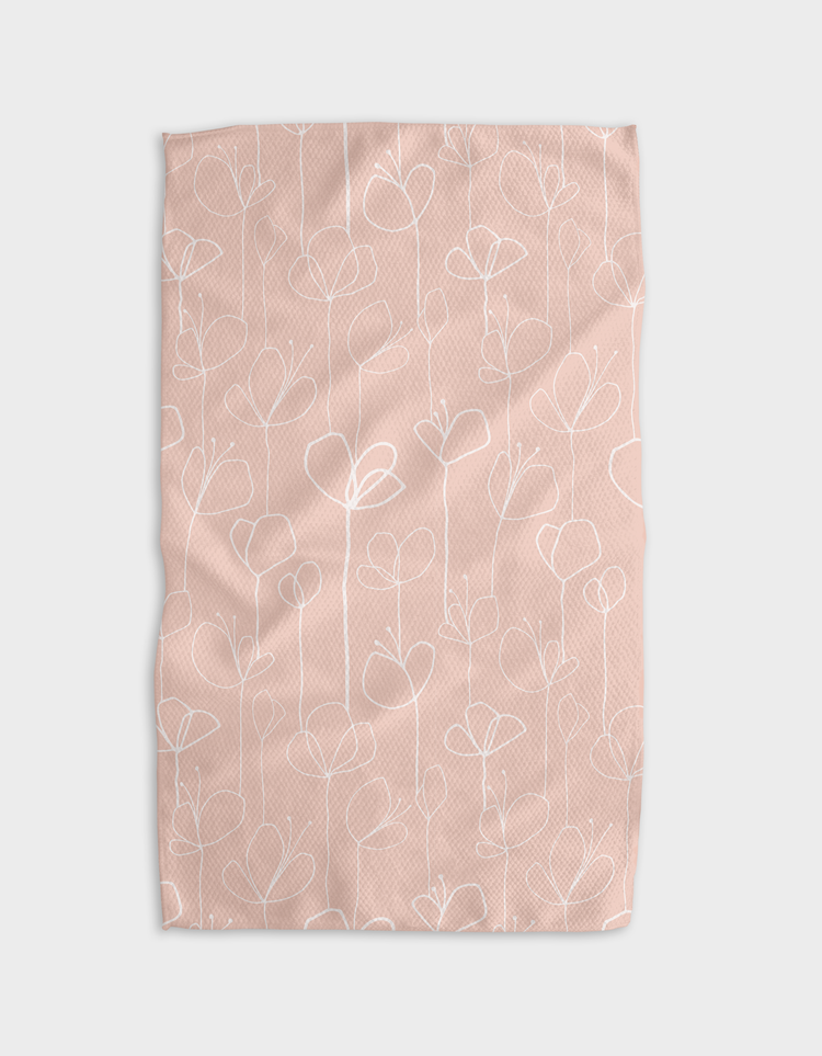 Recycled polyester waffle weave kitchen tea towel with single-sided butterfly print in soft pastel tones.