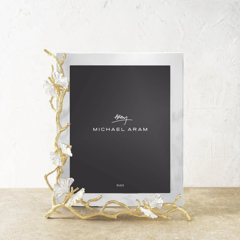 Butterfly Ginkgo gold reflective frame with solid brass sculpted silhouette in polished gold hue