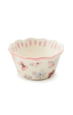Handmade stoneware Butterfly Hill bowl with a butterfly motif pattern.