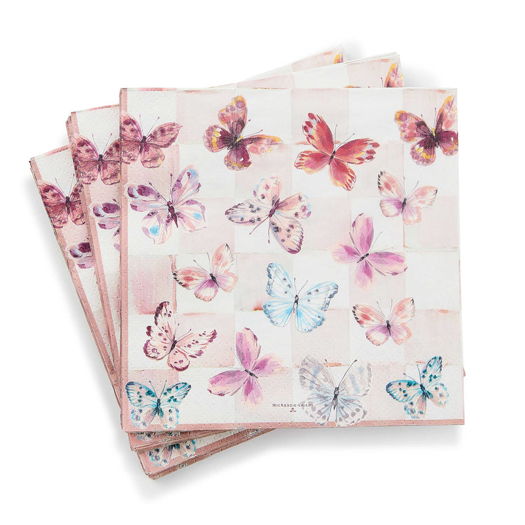 Packaged Butterfly Hill three-ply paper dinner napkins with a butterfly pattern.