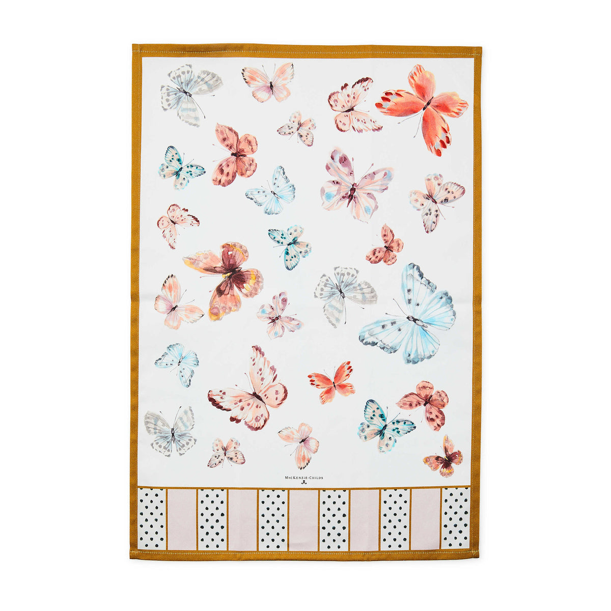 Butterfly Hill printed cotton dish towel with stoneware pattern logo
