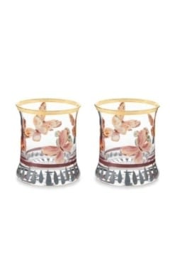 Hand-painted gold lustre butterfly glass tumbler with decals