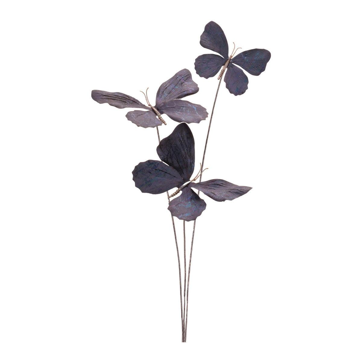 Polyester butterfly spray with three textured butterflies on a 27-inch stand.