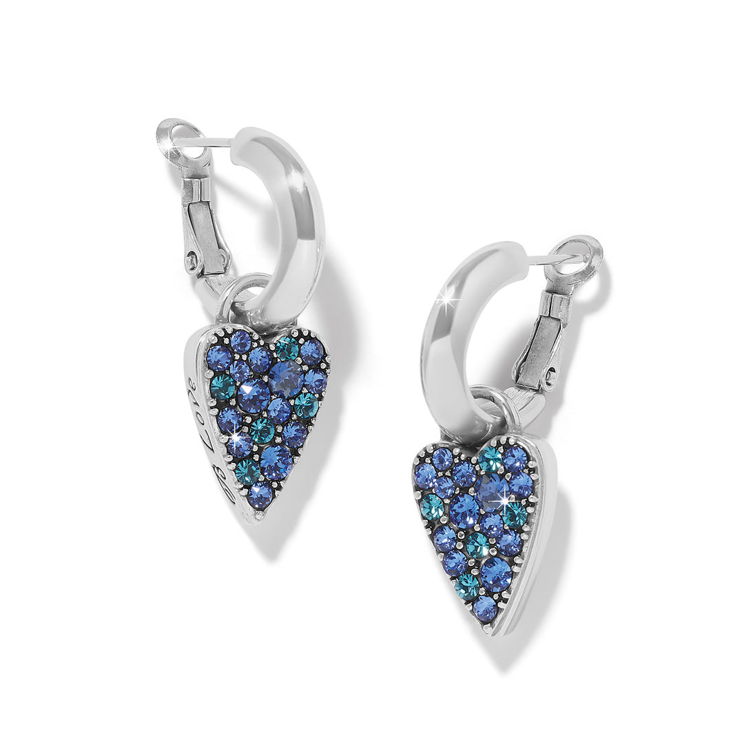 Silver-plated reversible hoop earrings with fine quality crystals featuring a B Love message.