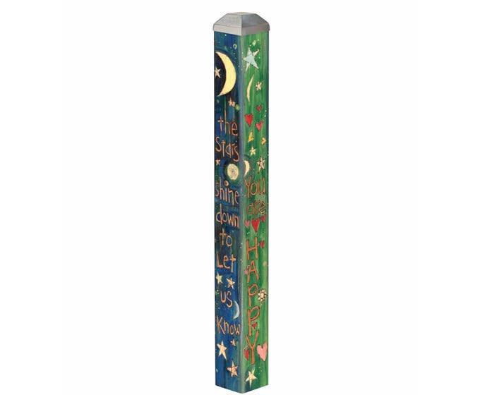 16" Mini Art Pole with moon, stars, hearts, and text "the stars shine down to let us know you are happy"