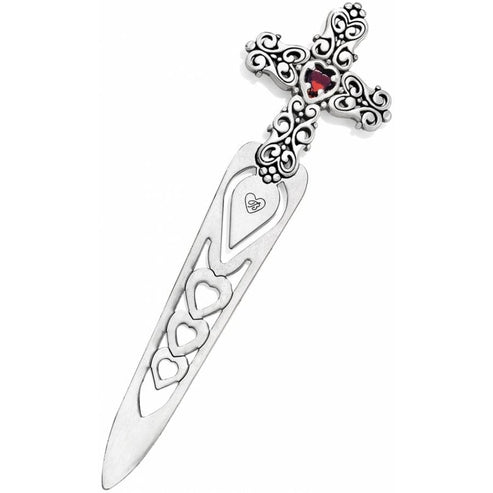 Silver-plated German glass bookmark shaped like intertwined hearts with a polished finish.
