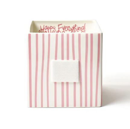 Pink ceramic medium mini nesting cube with skinny stripe pattern