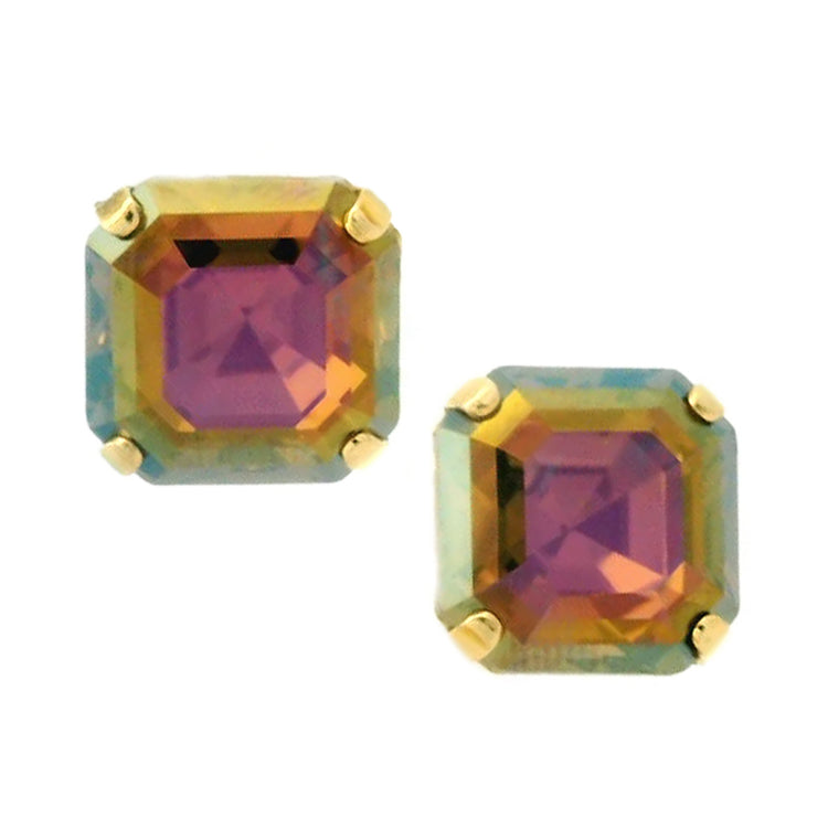 Antique gold-plated brass Nikki earrings with surgical steel posts and .5-inch crystals.