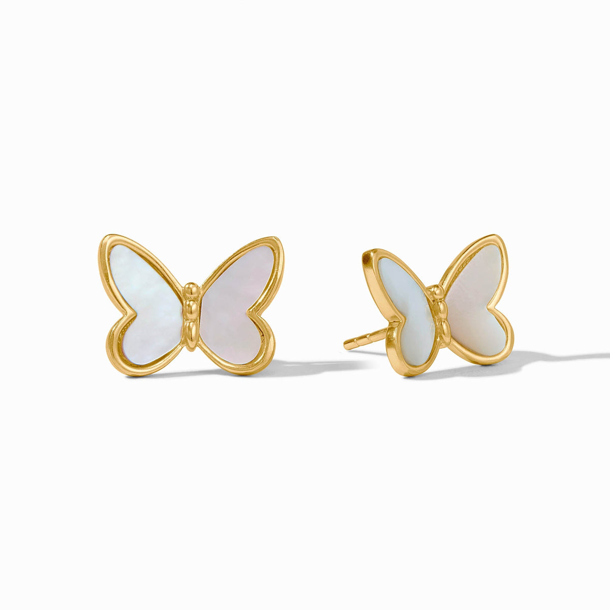 Gold-plated Papillon stud earrings with mother-of-pearl accents