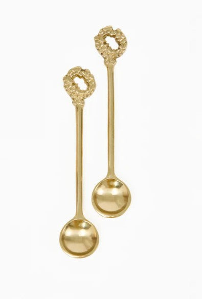 Set of two aluminum wreath dip spoons with a brushed finish on backer card packaging.