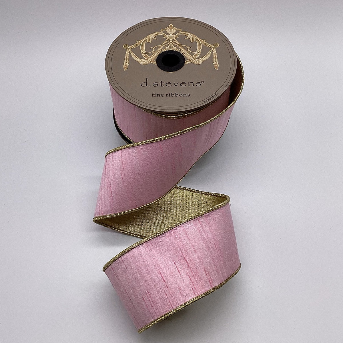 Slub Dupion ribbon with metallic gold back side visible
