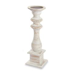 Beaded wood candlestick with natural finish