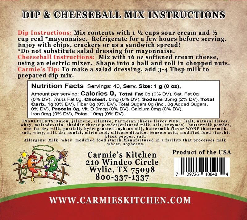 Jar of Jalapeno Ranch Dip Mix with green peppers visible in the creamy white dip.