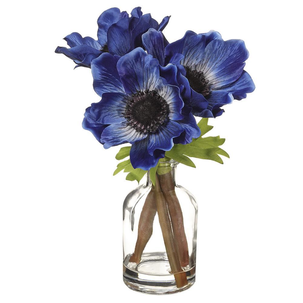 8.5-inch glass vase holding a pink anemone flower with green foliage.