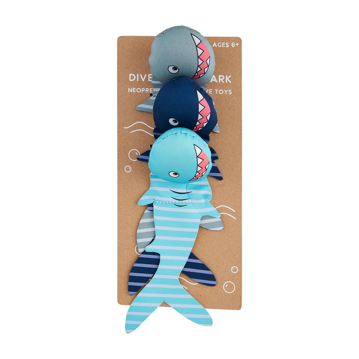 Blue plastic dive toy set with a submarine shape measuring eight inches by four inches.