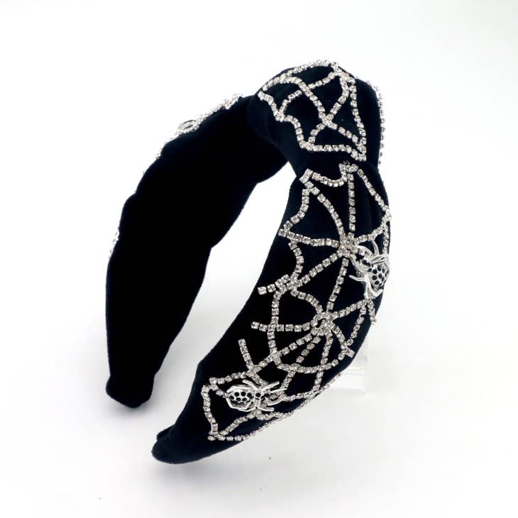 Black Velvet Headband with Crystal Spiderweb