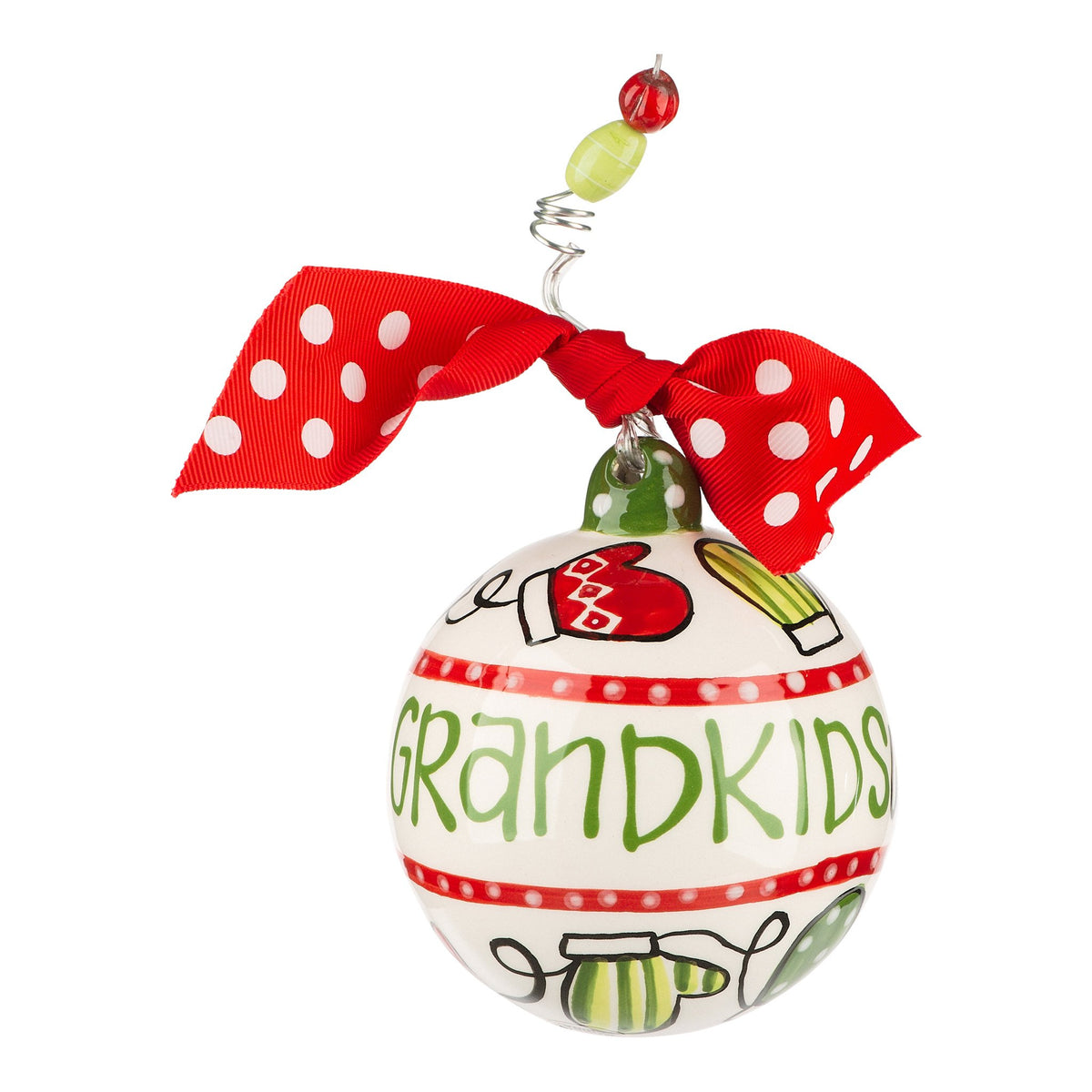 Hand-painted ceramic Christmas ornament with a heart-shaped silhouette in warm tones.