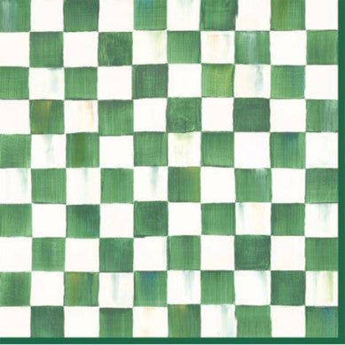 Emerald green checkered triple-ply dinner paper napkin folded square.