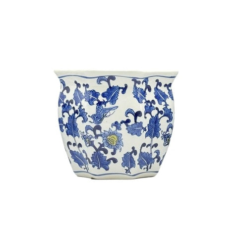 Ceramic Chinoiserie Planter Pot Blue & White + Yellow - Sold Individually