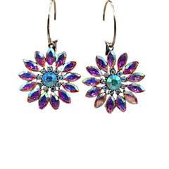 Alice Crystal Flower Earrings: silver-tone studs with clear crystal petals in a floral silhouette.