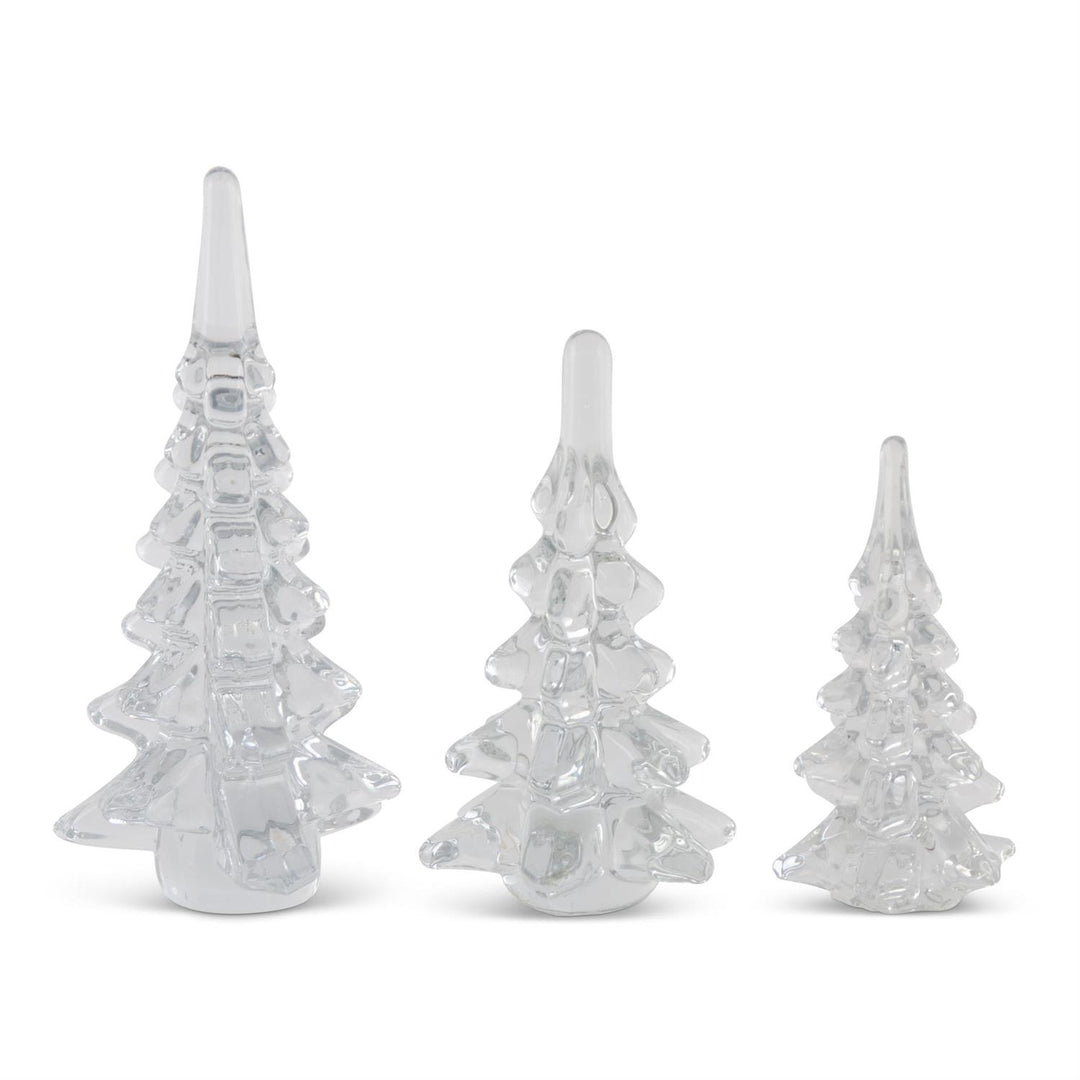 Clear glass tree sculpture with a natural branch-like silhouette.
