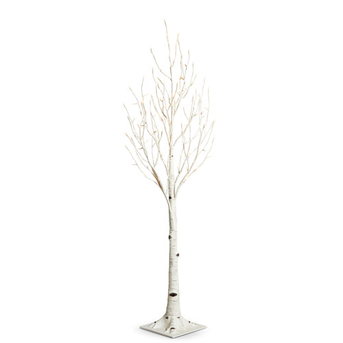 4.5-foot white lighted birch tree with bare branches and a square base.