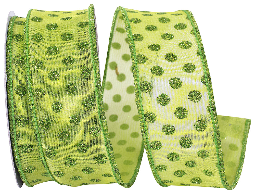 Green grass mesh fabric roll with glitter dot pattern