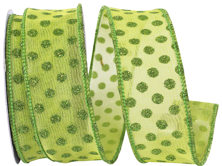 Green grass mesh fabric roll with glitter dot pattern