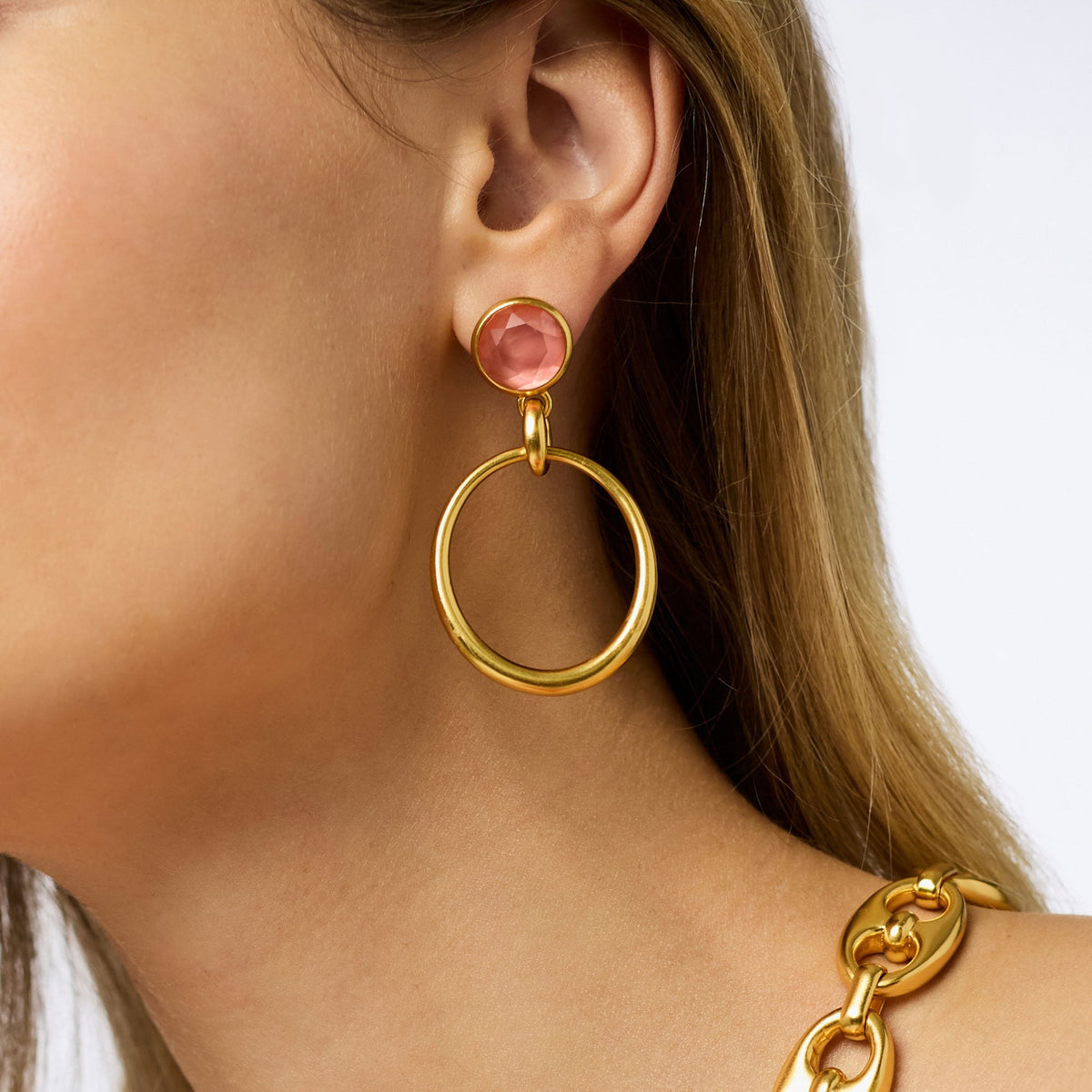 Laguna statement earring with imported glass stone in gold-tone metal setting