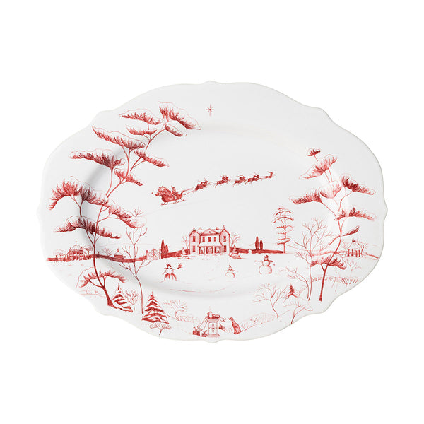 Country Estate Winter Frolic ceramic platter with festive winter scene pattern