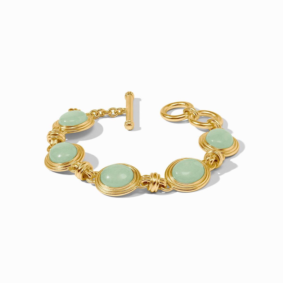 Adjustable Portofino stone bracelet with jade centerstone in gold plate finish featuring a toggle clasp.
