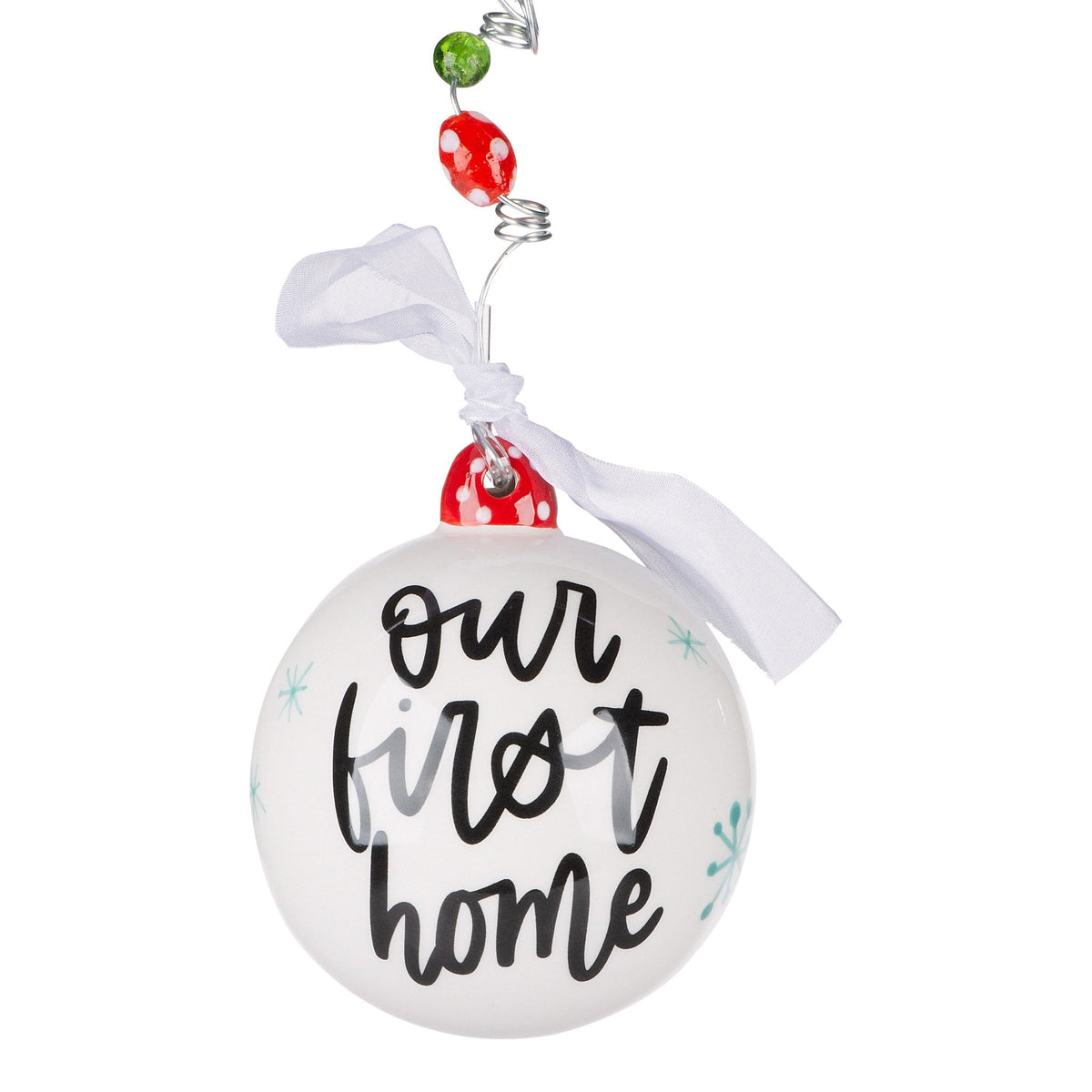 Hand-painted ceramic ornament with a natural wood finish featuring an abstract organic pattern.
