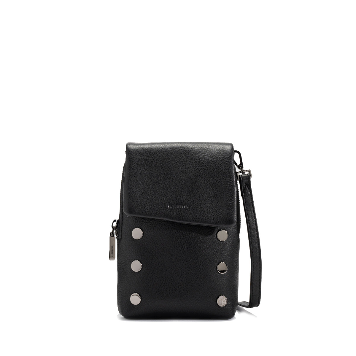 Black VIP Mobile crossbody bag with a rectangular silhouette and front zip pocket.