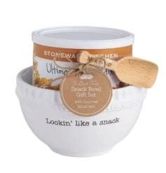 Textured ceramic snack bowl with engraved wood scoop