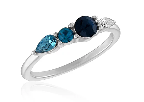 Stackable ring with multi-transitioning stone in a silver-toned metal band.