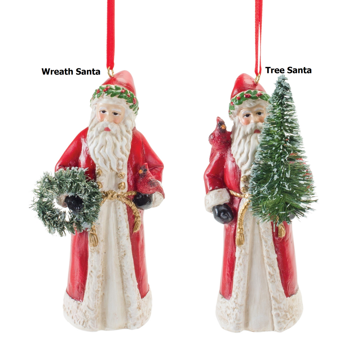 4.5-inch Santa Claus ornament with cardinal bird perched on shoulder