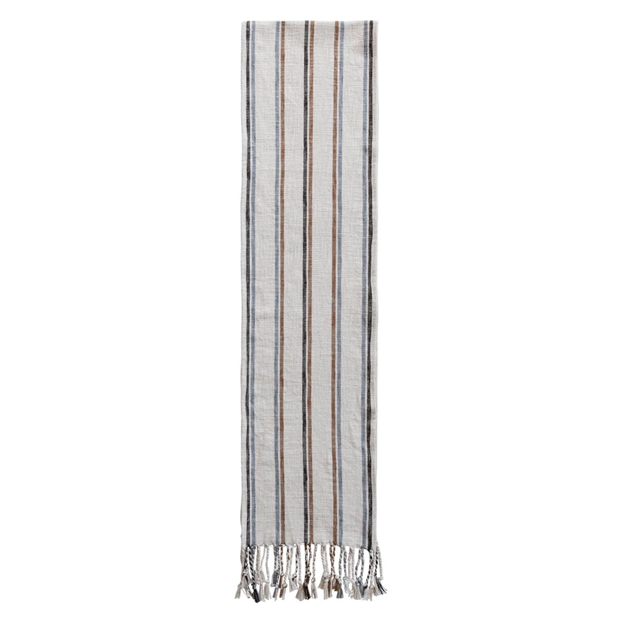 Striped Table Runner With Braided Tassels