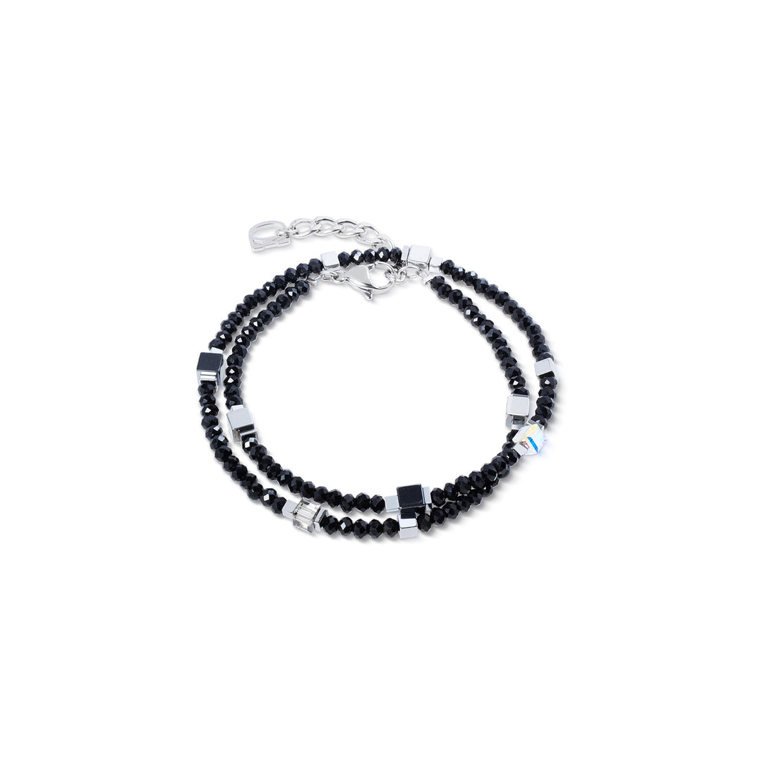 Joyful Colours Flex Bracelet with black faceted beads and silver-tone cube accents.