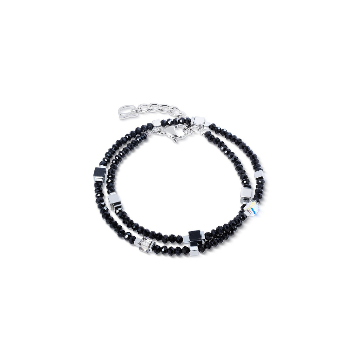 Joyful Colours Flex Bracelet with black faceted beads and silver-tone cube accents.