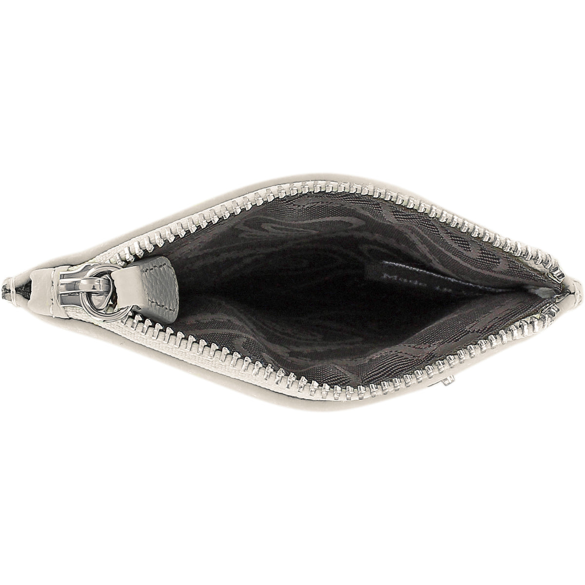Ferrara leather eyeglass pouch with ziptop closure and one exterior pocket.