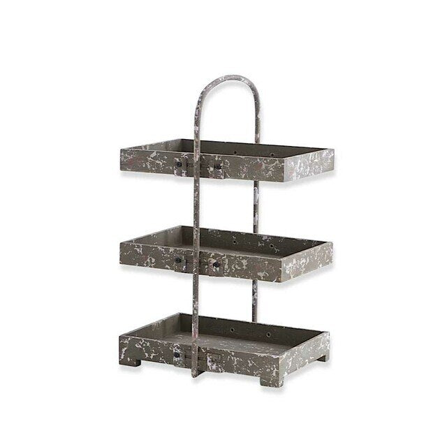 Rectangular metal tray stand with handle in brushed finish
