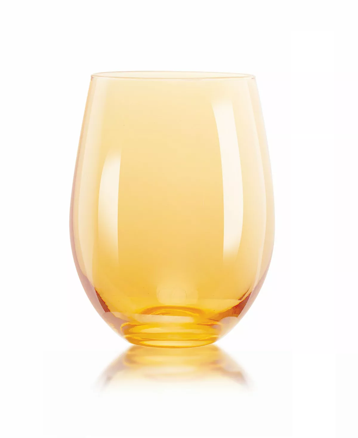 Carnival stemless wine goblet in clear glass with a wide bowl silhouette and sturdy base.