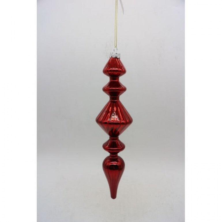 Shiny glass finial ornament with a reflective finish